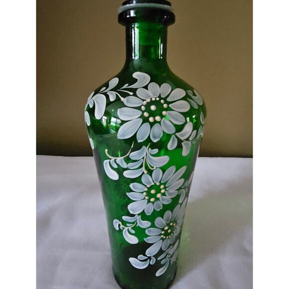 11" Hand Painted Hand Blown Glass Bottle - Picture 3 of 10